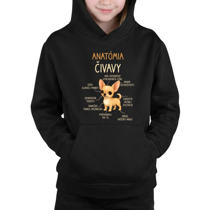 Anatómia čivavy - detská mikina s kapucňou