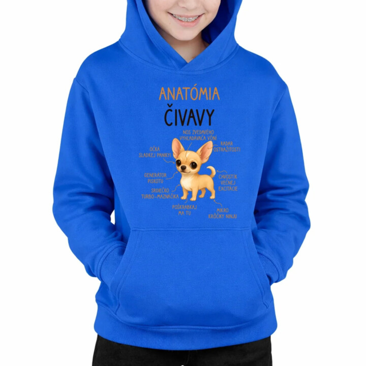 Anatómia čivavy - detská mikina s kapucňou