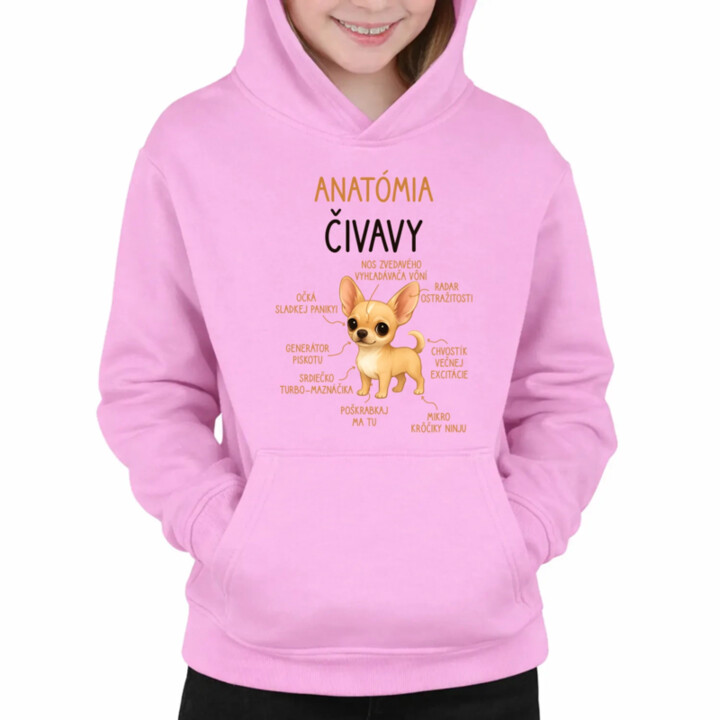 Anatómia čivavy - detská mikina s kapucňou