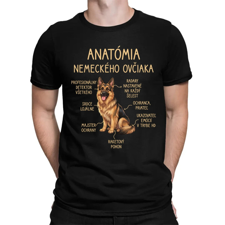 Anatómia nemeckého ovčiaka v2 - pánske tričko s potlačou