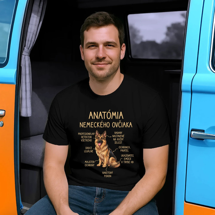 Anatómia nemeckého ovčiaka v2 - pánske tričko s potlačou
