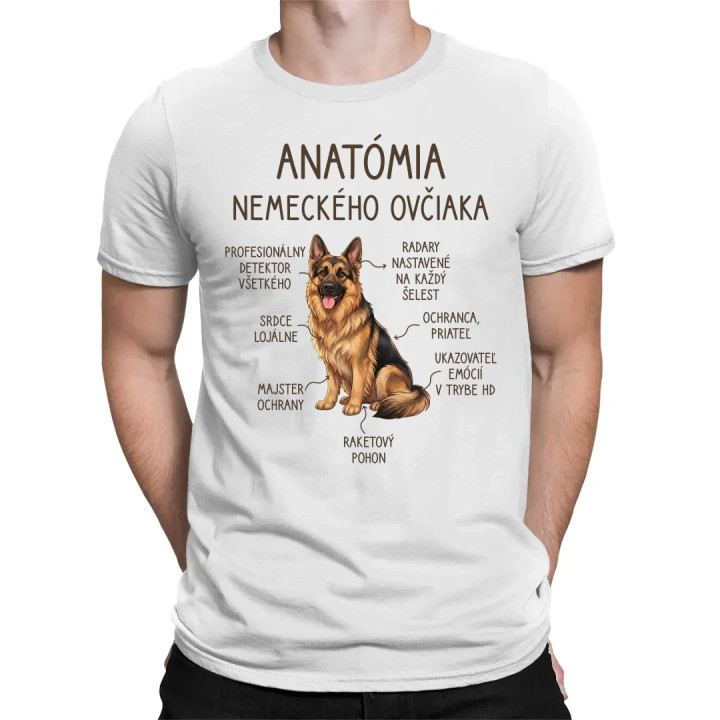 Anatómia nemeckého ovčiaka v2 - pánske tričko s potlačou