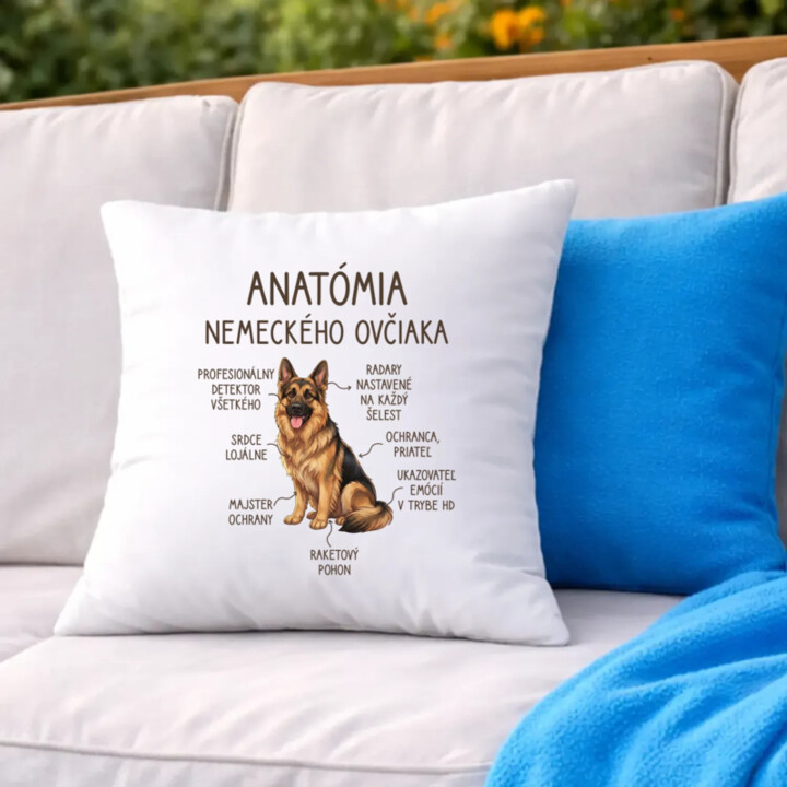 Anatómia nemeckého ovčiaka v2 - vankúš s potlačou