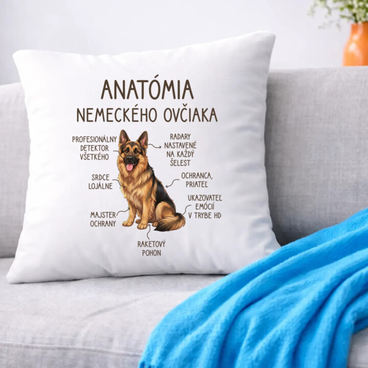 Anatómia nemeckého ovčiaka v2 - vankúš s potlačou