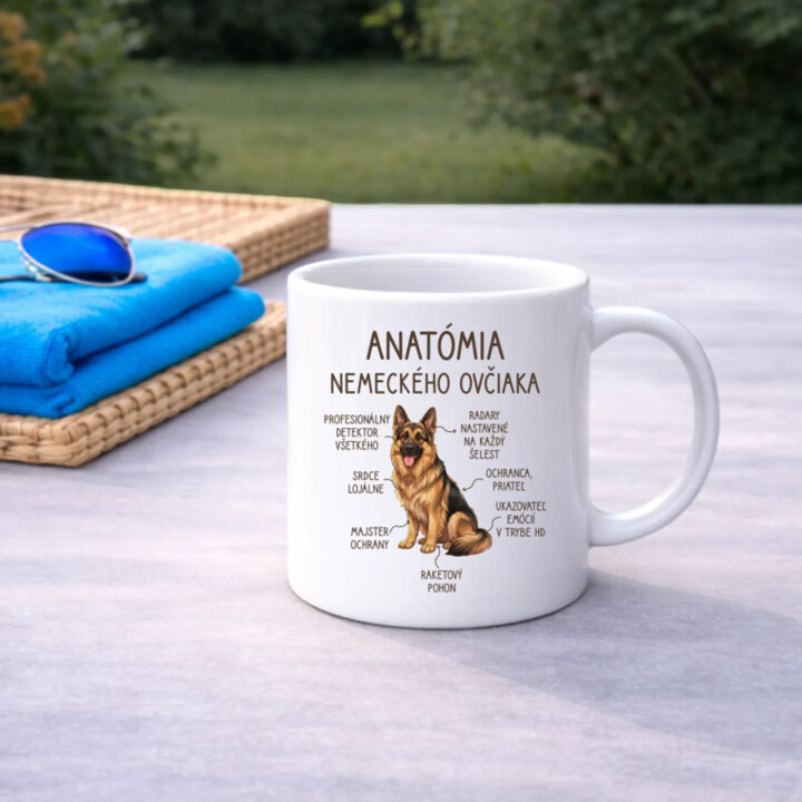 Anatómia nemeckého ovčiaka v2 - keramický hrnček s potlačou