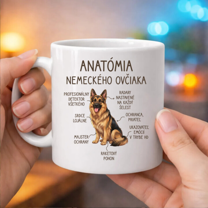 Anatómia nemeckého ovčiaka v2 - keramický hrnček s potlačou