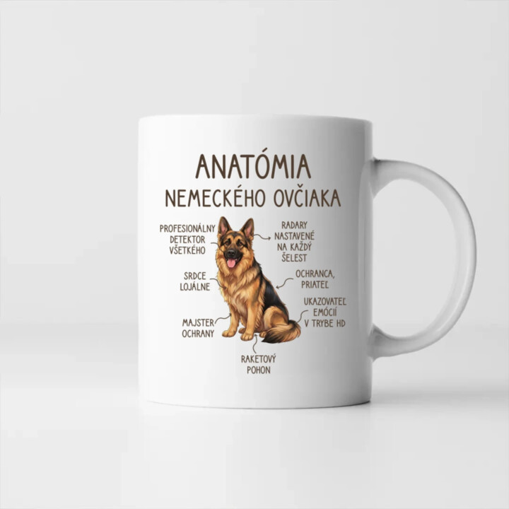 Anatómia nemeckého ovčiaka v2 - keramický hrnček s potlačou