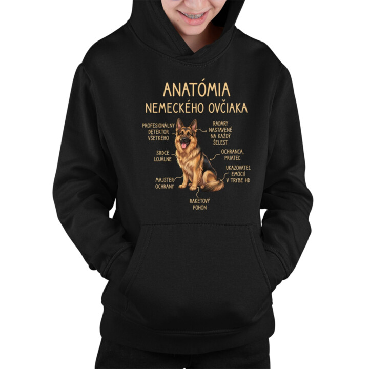 Anatómia nemeckého ovčiaka v2 - detská mikina s kapucňou