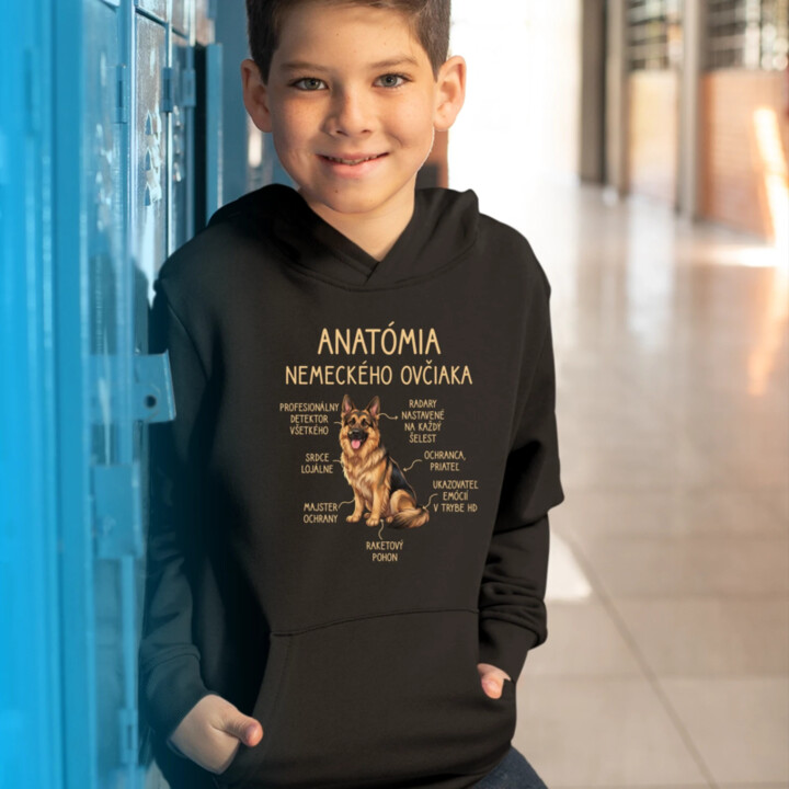 Anatómia nemeckého ovčiaka v2 - detská mikina s kapucňou