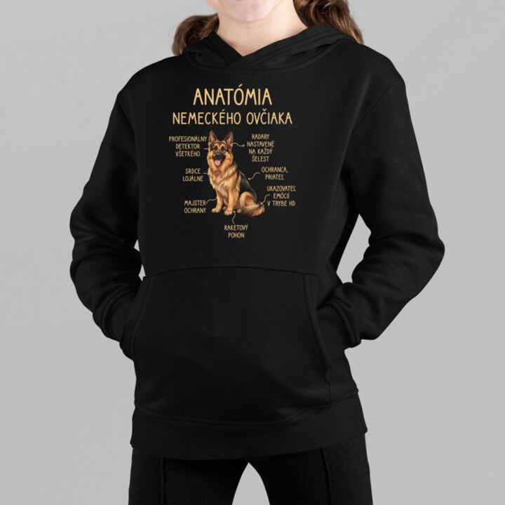 Anatómia nemeckého ovčiaka v2 - detská mikina s kapucňou