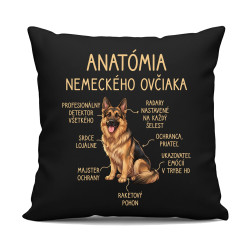 Anatómia nemeckého ovčiaka v2 - čierny vankúš s potlačou