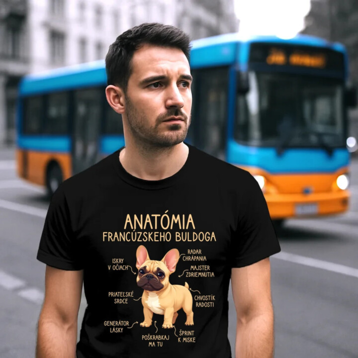 Anatómia francúzskeho buldoga - svetlohnedý - pánske tričko s potlačou