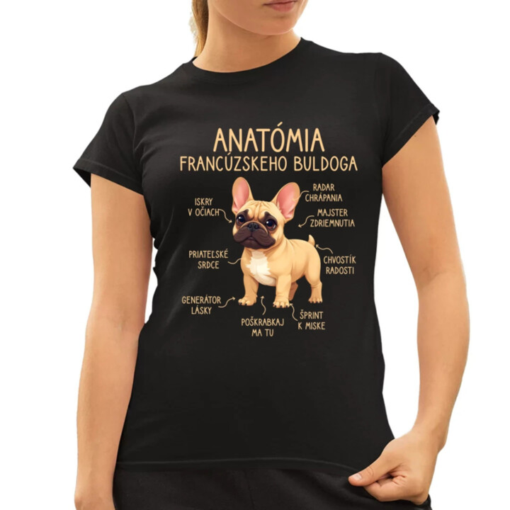 Anatómia francúzskeho buldoga - svetlohnedý - dámske tričko s potlačou