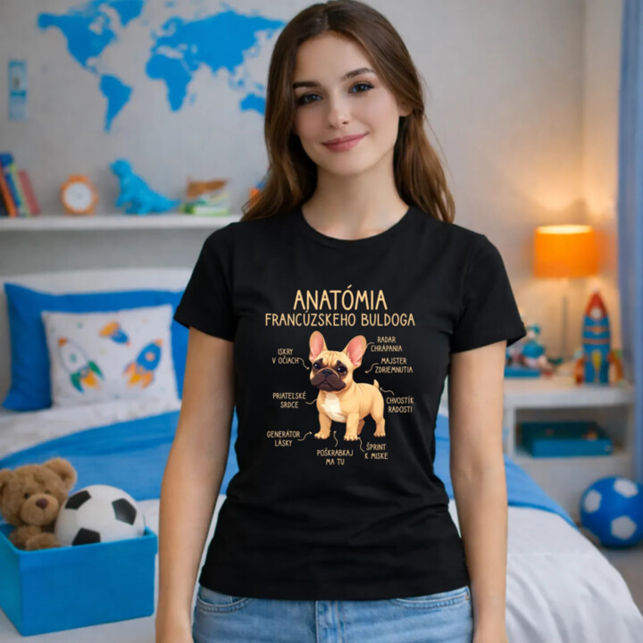 Anatómia francúzskeho buldoga - svetlohnedý - dámske tričko s potlačou