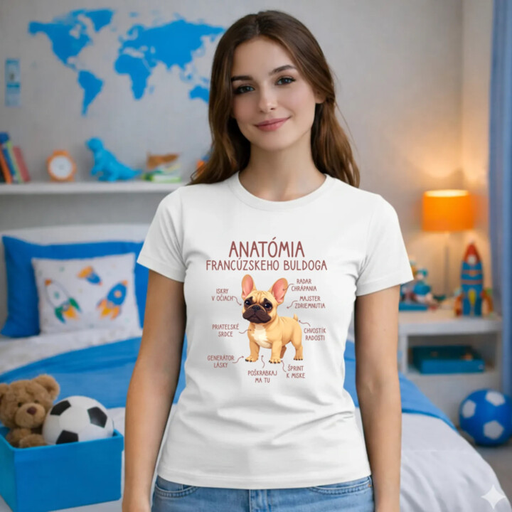Anatómia francúzskeho buldoga - svetlohnedý - dámske tričko s potlačou