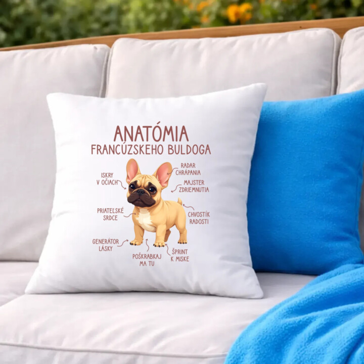 Anatómia francúzskeho buldoga - svetlohnedý - vankúš s potlačou
