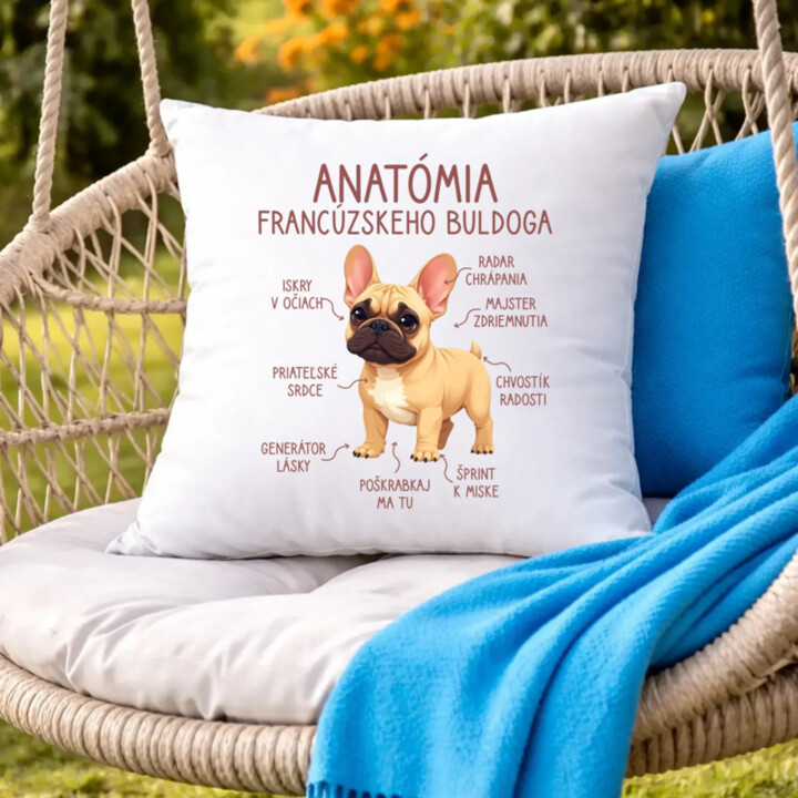 Anatómia francúzskeho buldoga - svetlohnedý - vankúš s potlačou