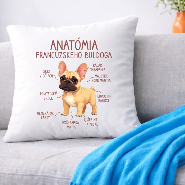 Anatómia francúzskeho buldoga - svetlohnedý - vankúš s potlačou