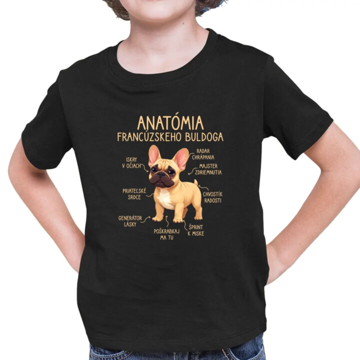 Anatómia francúzskeho buldoga - svetlohnedý - detské tričko s potlačou