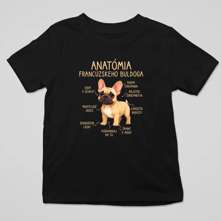 Anatómia francúzskeho buldoga - svetlohnedý - detské tričko s potlačou