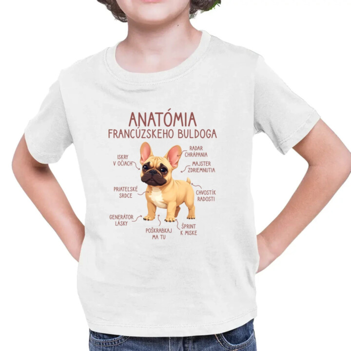 Anatómia francúzskeho buldoga - svetlohnedý - detské tričko s potlačou
