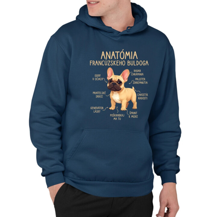 Anatómia francúzskeho buldoga - svetlohnedý  - pánska mikina s potlačou