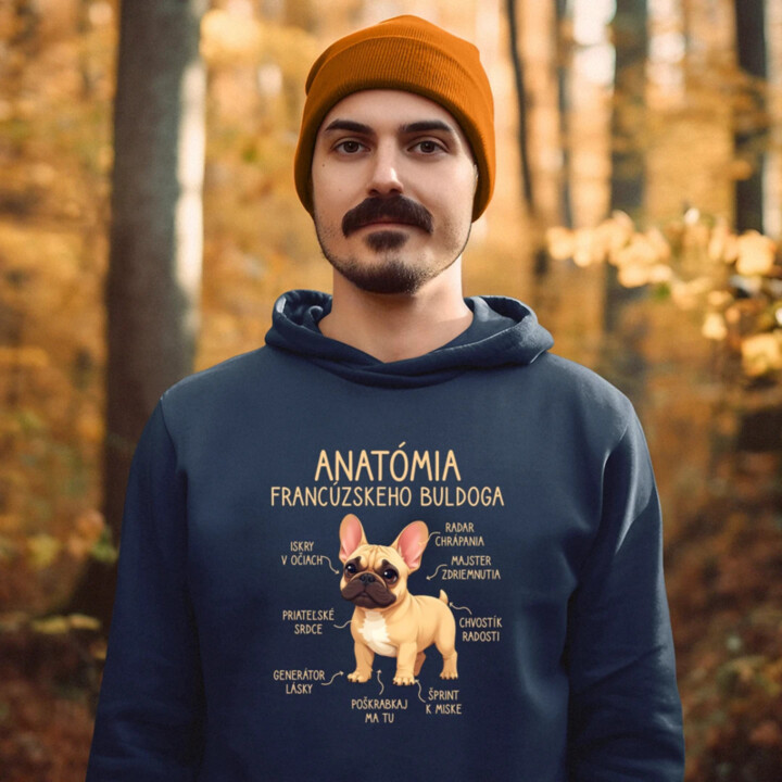 Anatómia francúzskeho buldoga - svetlohnedý  - pánska mikina s potlačou