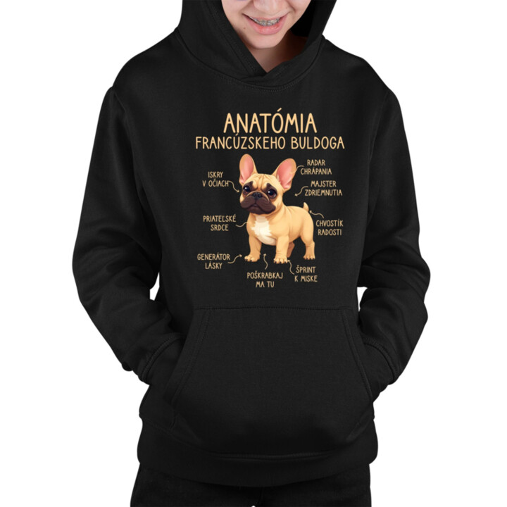 Anatómia francúzskeho buldoga - svetlohnedý - detská mikina s kapucňou