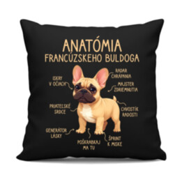 Anatómia francúzskeho buldoga - svetlohnedý - čierny vankúš s potlačou