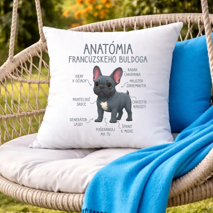 Anatómia francúzskeho buldoga - vankúš s potlačou