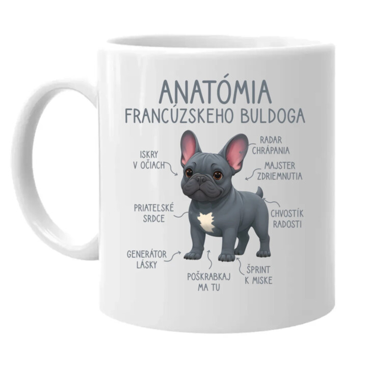 Anatómia francúzskeho buldoga - keramický hrnček s potlačou