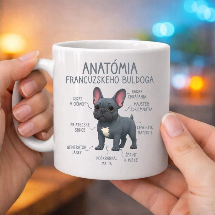 Anatómia francúzskeho buldoga - keramický hrnček s potlačou