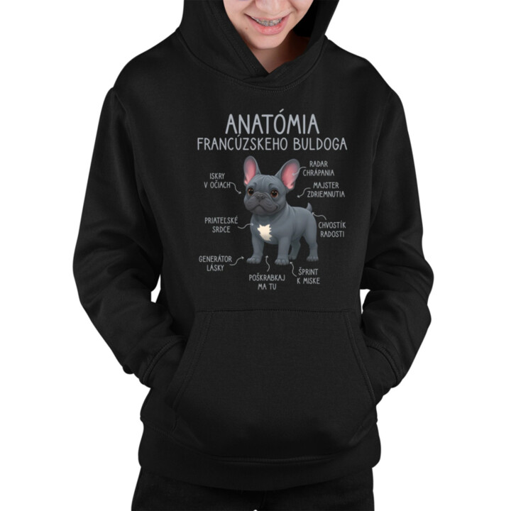 Anatómia francúzskeho buldoga - detská mikina s kapucňou