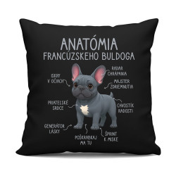 Anatómia francúzskeho buldoga - čierny vankúš s potlačou