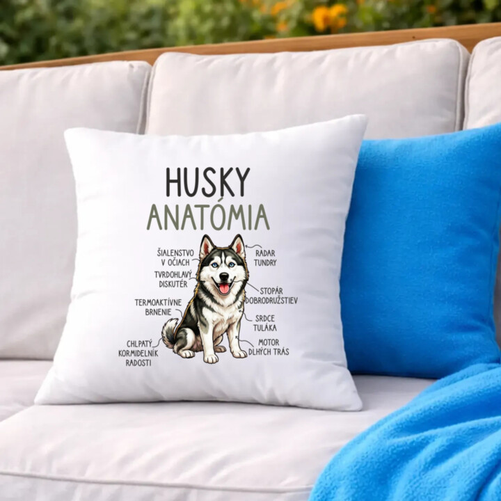 Husky anatómia - vankúš s potlačou