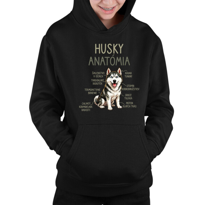 Husky anatómia - detská mikina s kapucňou