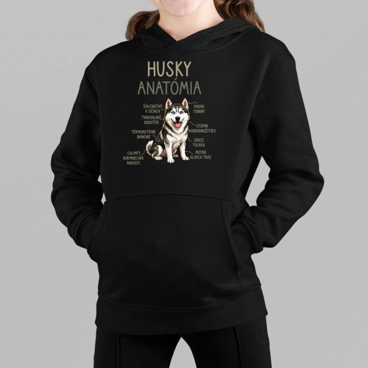 Husky anatómia - detská mikina s kapucňou