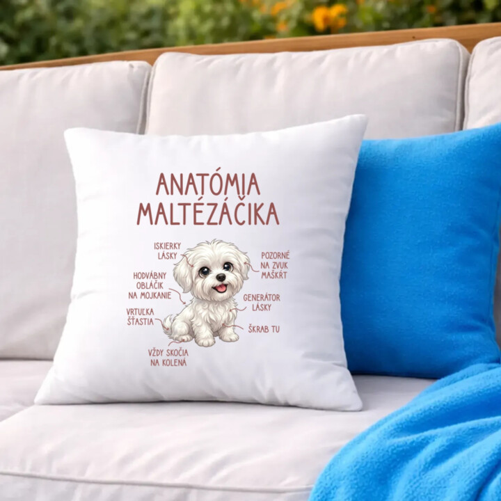 Anatómia maltézáčika - vankúš s potlačou
