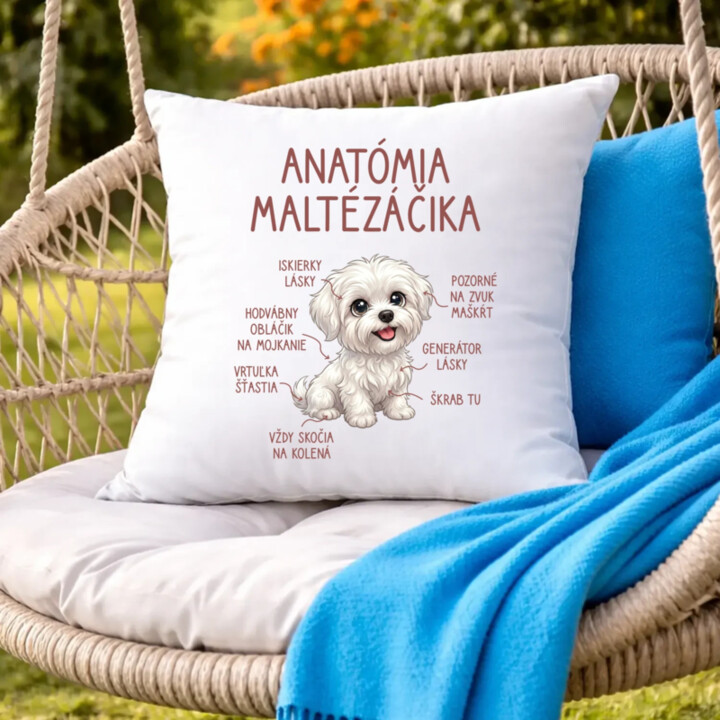 Anatómia maltézáčika - vankúš s potlačou