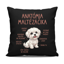 Anatómia maltézáčika - čierny vankúš s potlačou