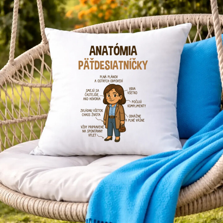 Anatómia päťdesiatníčky - vankúš s potlačou