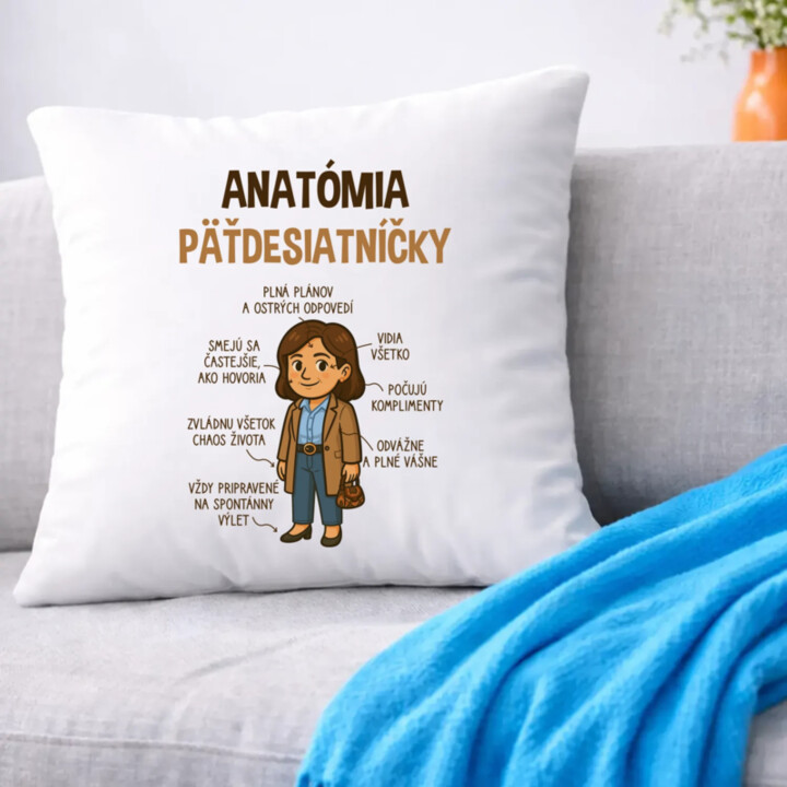 Anatómia päťdesiatníčky - vankúš s potlačou