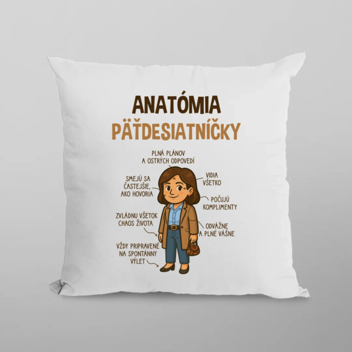 Anatómia päťdesiatníčky - vankúš s potlačou