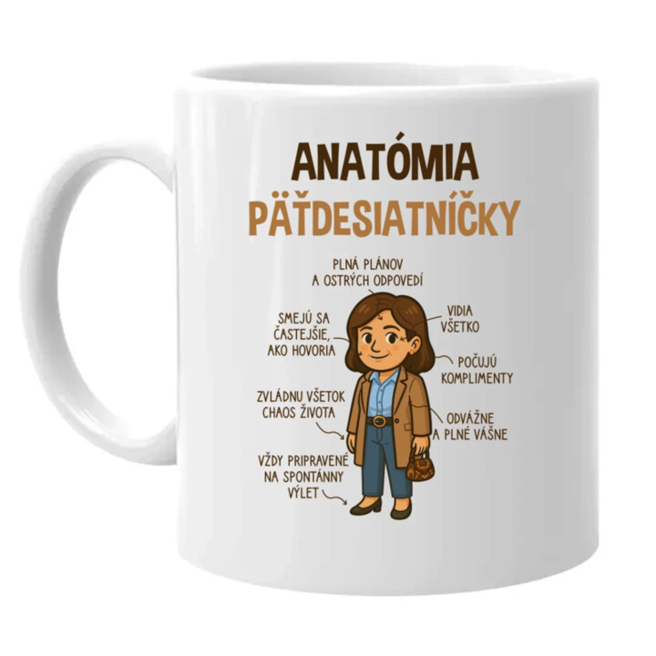 Anatómia päťdesiatníčky - keramický hrnček s potlačou