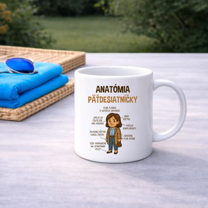 Anatómia päťdesiatníčky - keramický hrnček s potlačou