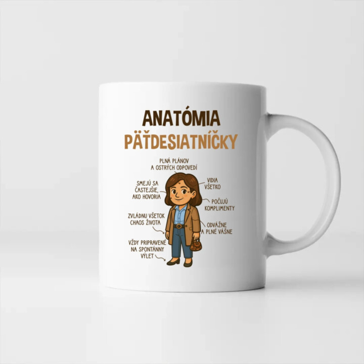 Anatómia päťdesiatníčky - keramický hrnček s potlačou