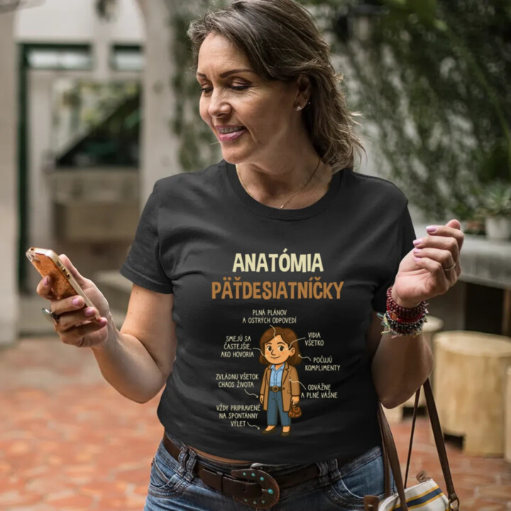Anatómia päťdesiatníčky - dámske tričko s potlačou