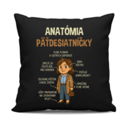 Anatómia päťdesiatníčky - čierny vankúš s potlačou
