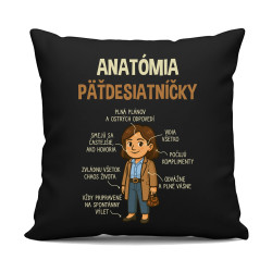 Anatómia päťdesiatníčky - čierny vankúš s potlačou