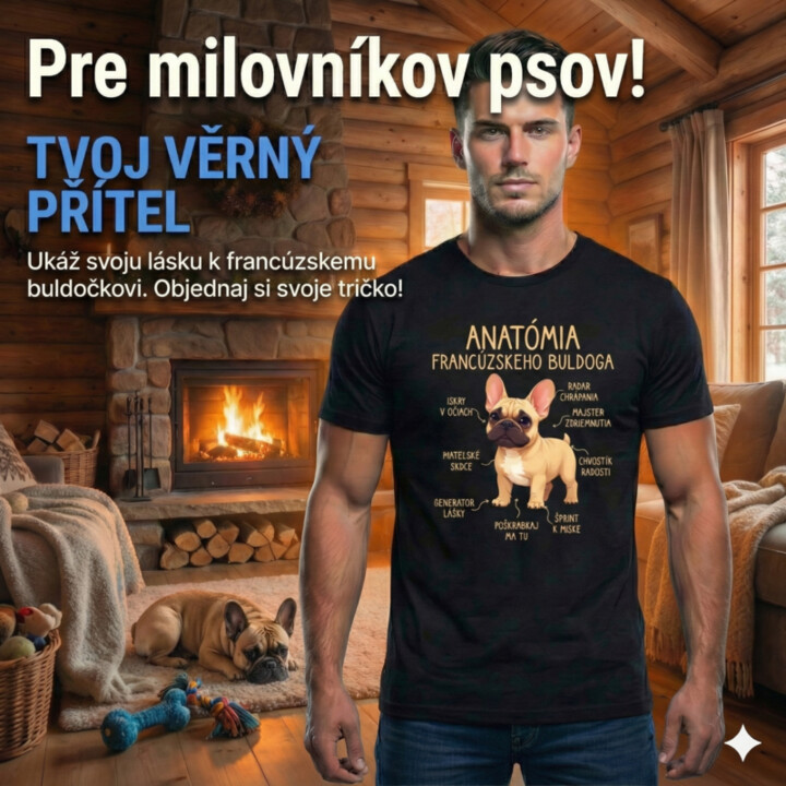 Anatómia francúzskeho buldoga - svetlohnedý - pánske tričko s potlačou